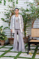 Selena Grey Embroidered Silk Cape -SHK