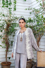 Selena Grey Embroidered Silk Cape -SHK