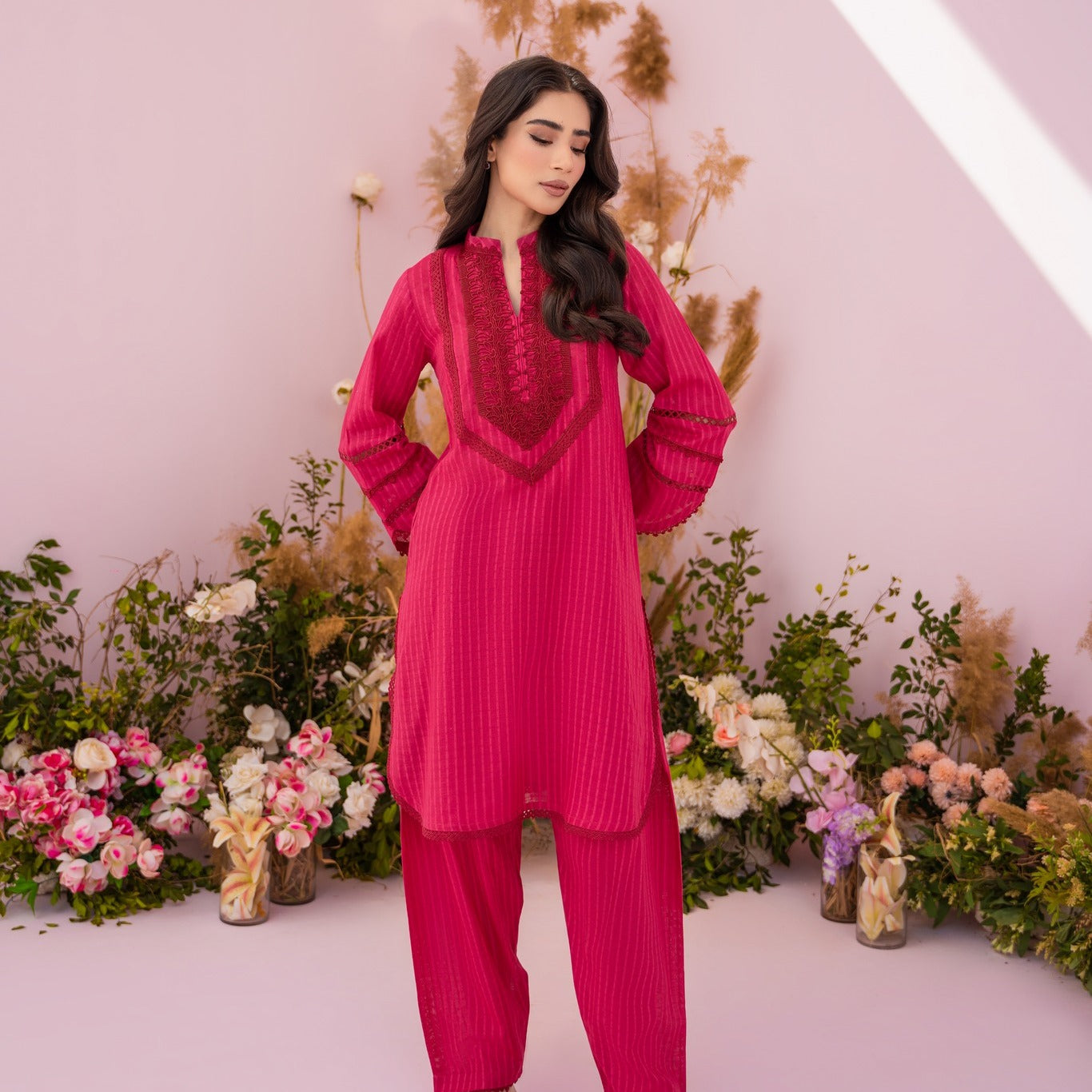 Shocking Pink – 2Pc Solid Suit-HA