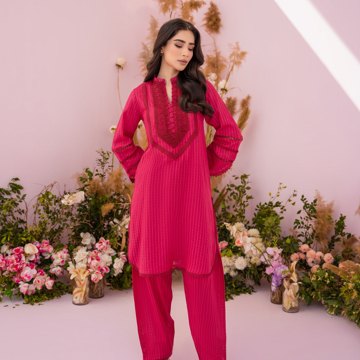 Shocking Pink – 2Pc Solid Suit-HA